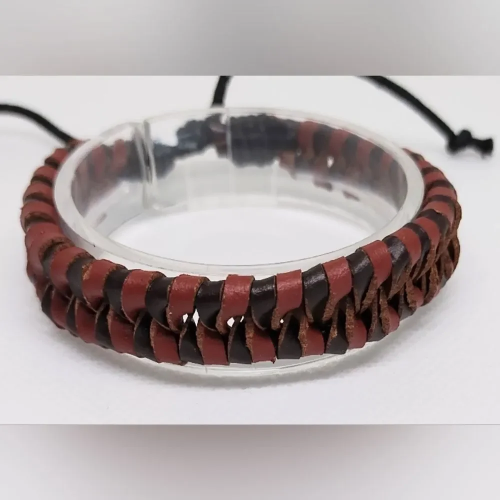 Men's bracelet leather braided‎ brown new e81